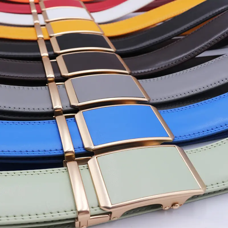 Automatic Buckle Belt Yellow Leather Business Casual