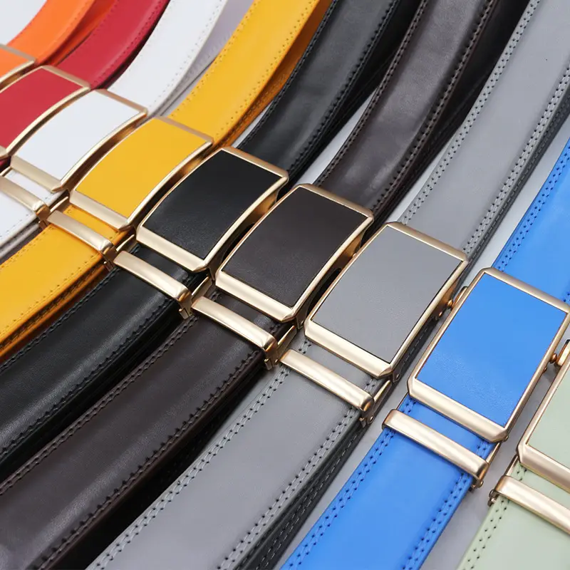 Automatic Buckle Belt Yellow Leather Business Casual