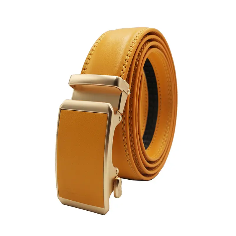 Automatic Buckle Belt Yellow Leather Business Casual — feature 1
