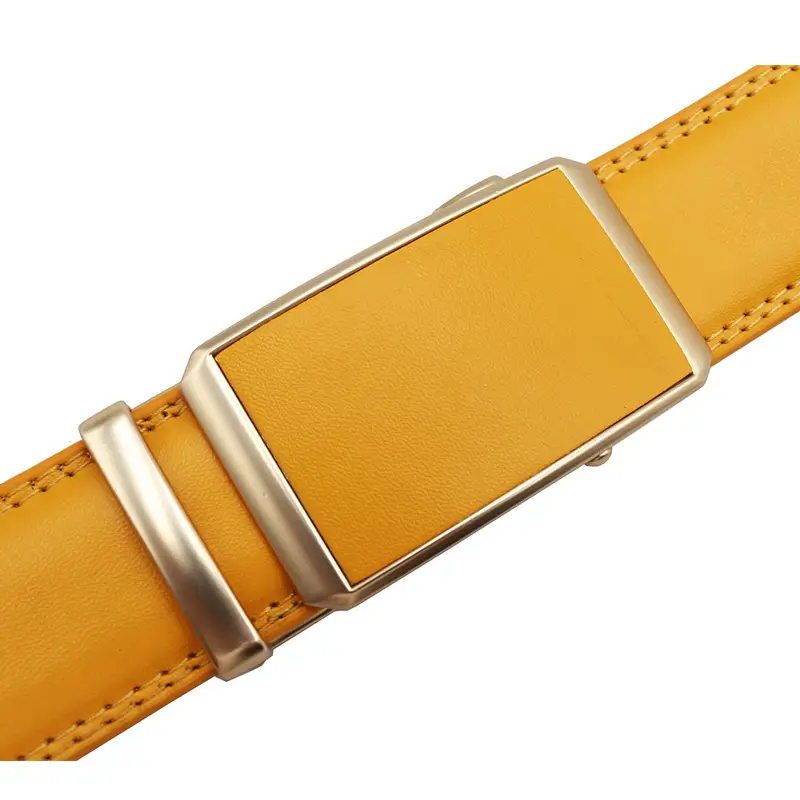 Automatic Buckle Belt Yellow Leather Business Casual — feature 2
