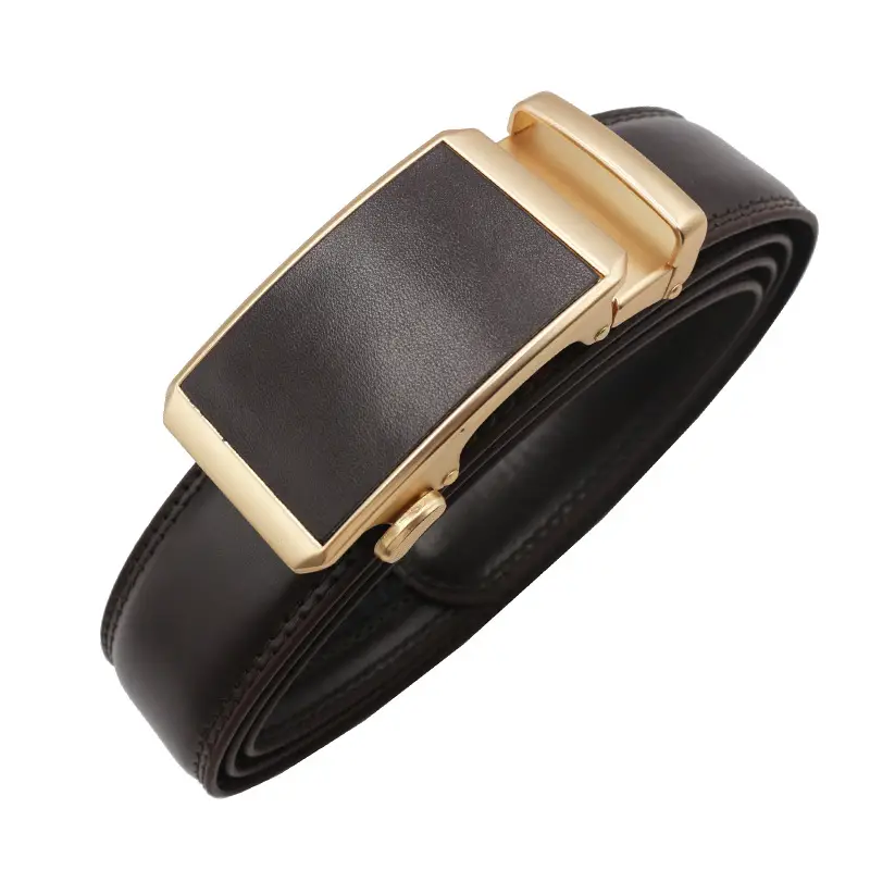 Automatic Buckle Belt Yellow Leather Business Casual