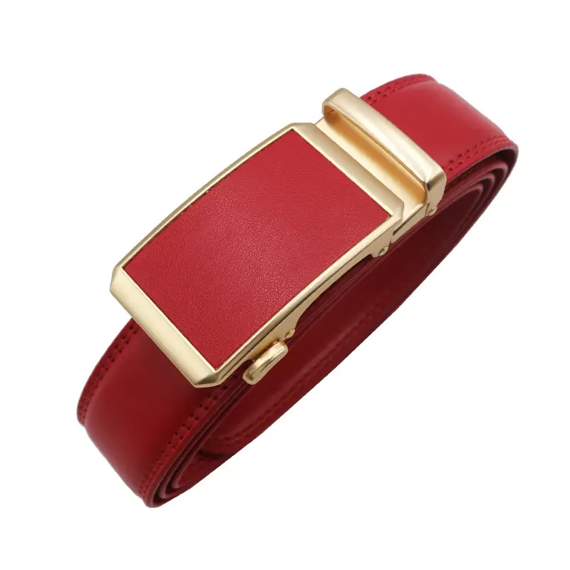 Automatic Buckle Belt Yellow Leather Business Casual