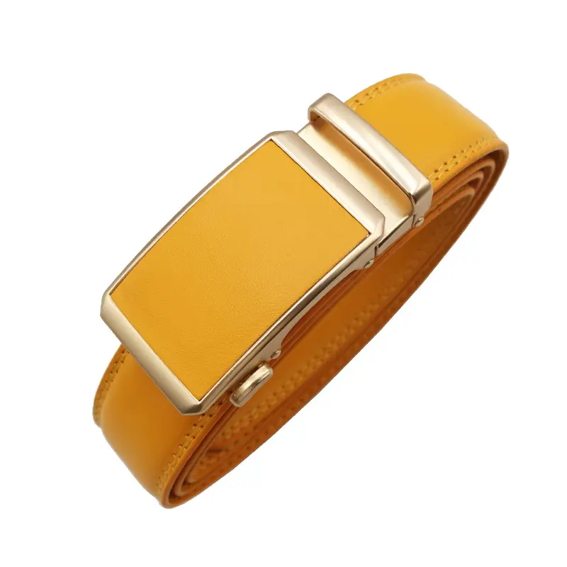 Automatic Buckle Belt Yellow Leather Business Casual