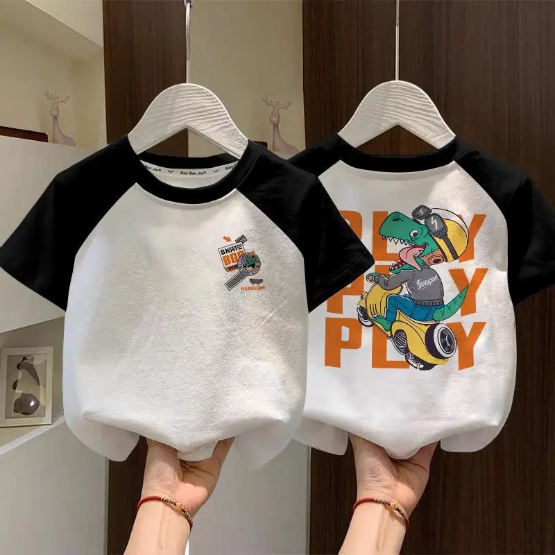 Boys Cotton Raglan T-Shirt White Blue New Summer - Image 2