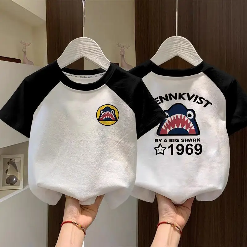 Boys Cotton Raglan T-Shirt White Blue New Summer - Image 26