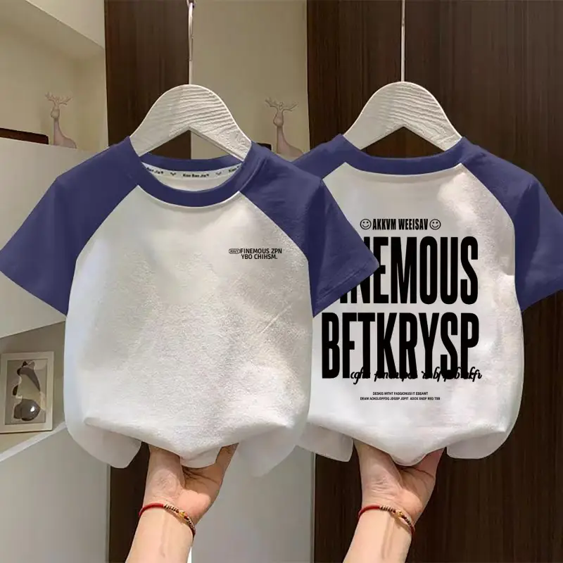 Boys Cotton Raglan T-Shirt White Blue New Summer - Image 31