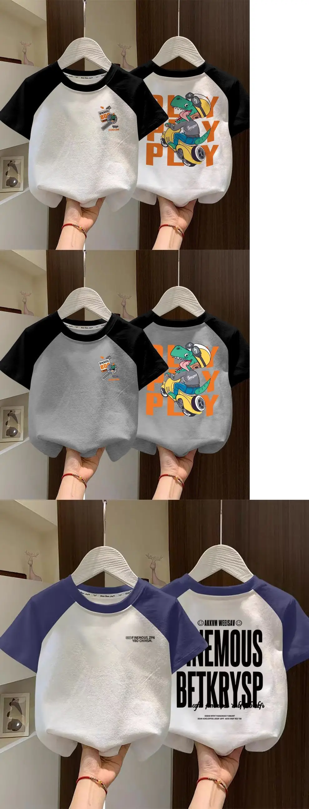 Boys Cotton Raglan T-Shirt White Blue New Summer — feature 4