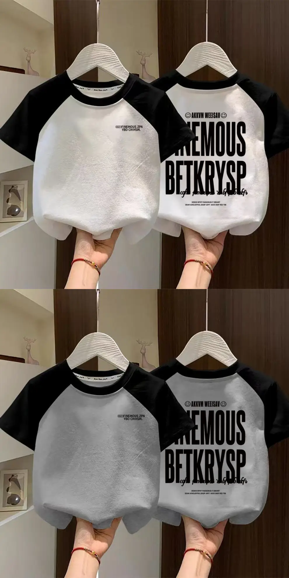 Boys Cotton Raglan T-Shirt White Blue New Summer — feature 5