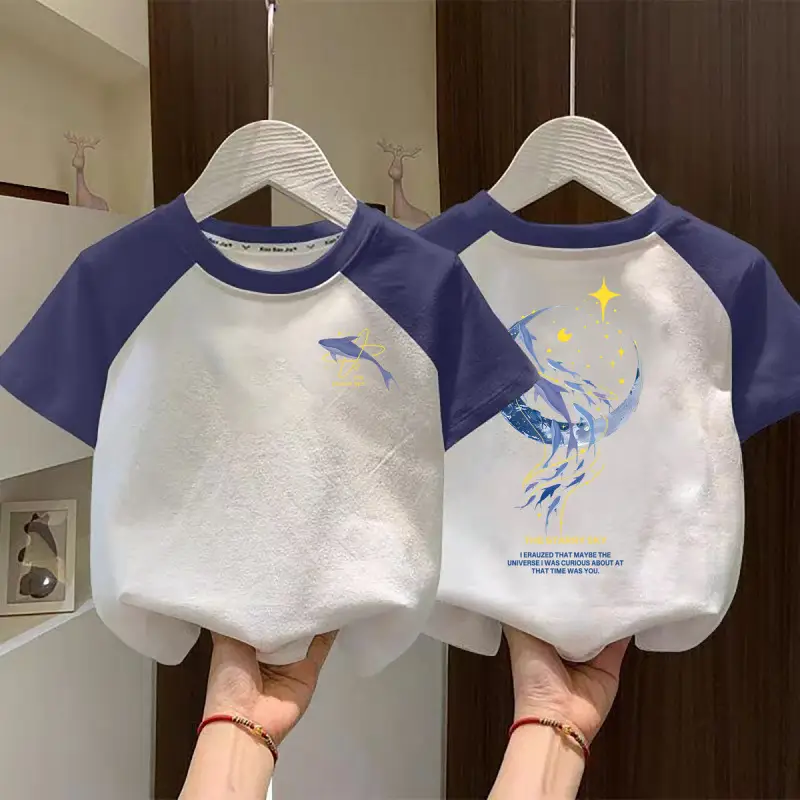 Boys Cotton Raglan T-Shirt White Blue New Summer - Image 13