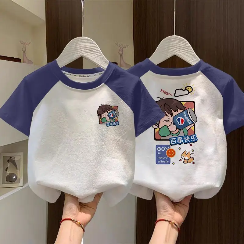 Boys Cotton Raglan T-Shirt White Blue New Summer - Image 16