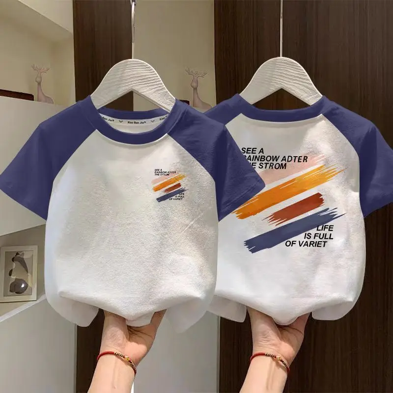Boys Cotton Raglan T-Shirt White Blue New Summer - Image 19