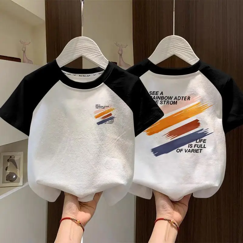 Boys Cotton Raglan T-Shirt White Blue New Summer - Image 20
