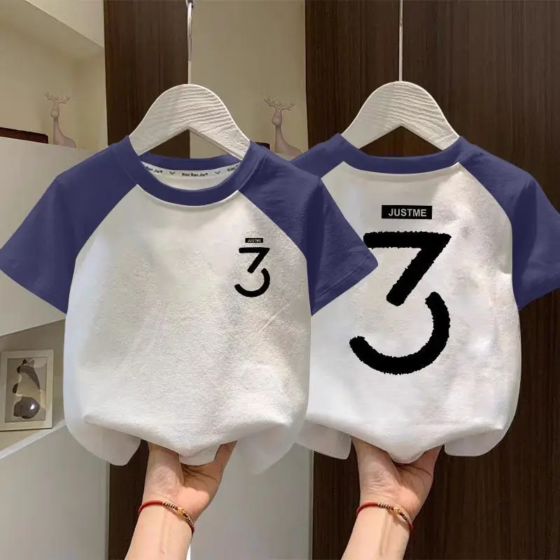 Boys Cotton Raglan T-Shirt White Blue New Summer - Image 22