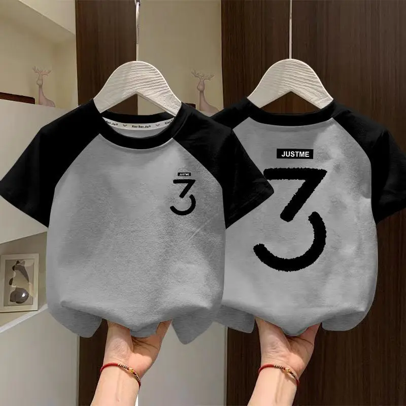 Boys Cotton Raglan T-Shirt White Blue New Summer - Image 24