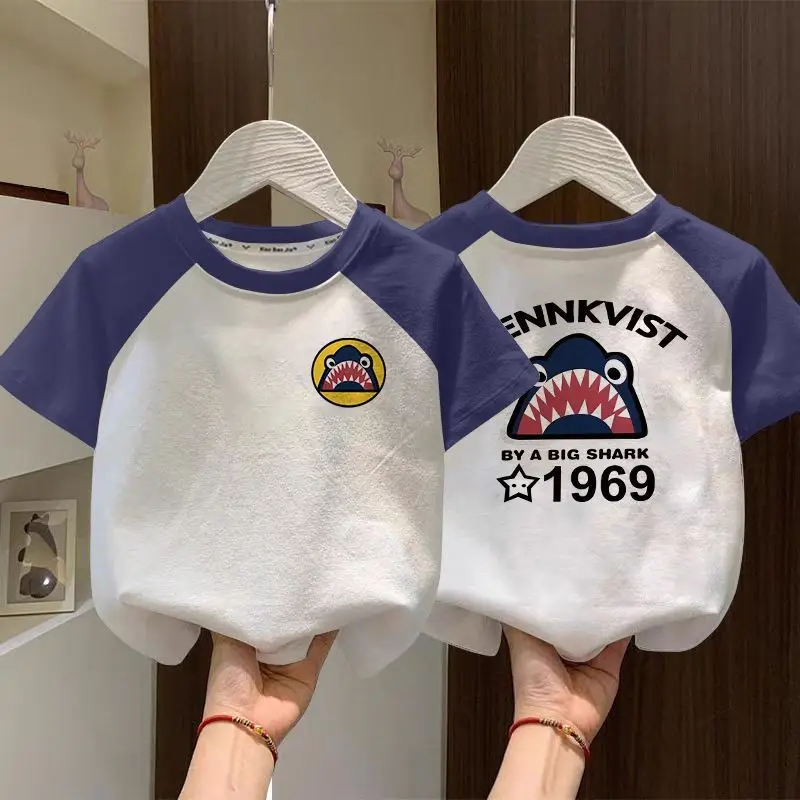 Boys Cotton Raglan T-Shirt White Blue New Summer - Image 25