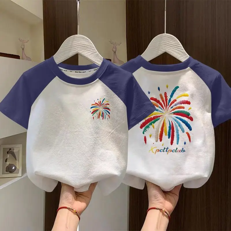 Boys Cotton Raglan T-Shirt White Blue New Summer - Image 28