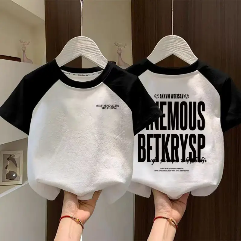 Boys Cotton Raglan T-Shirt White Blue New Summer - Image 5