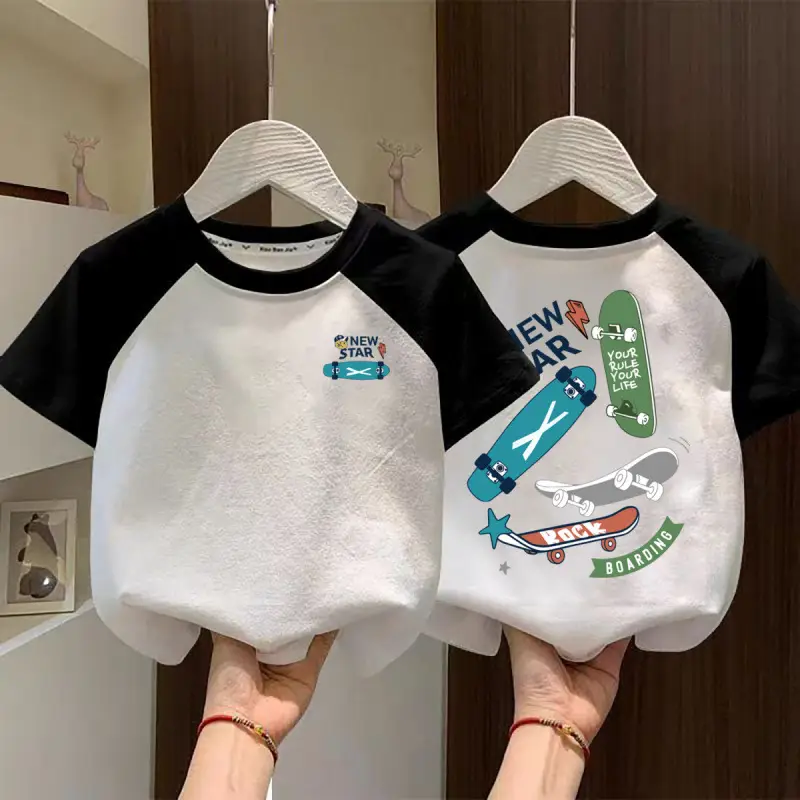 Boys Cotton Raglan T-Shirt White Blue New Summer - Image 8
