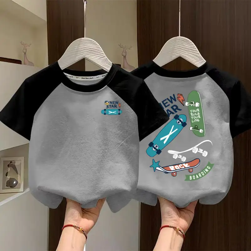 Boys Cotton Raglan T-Shirt White Blue New Summer - Image 9