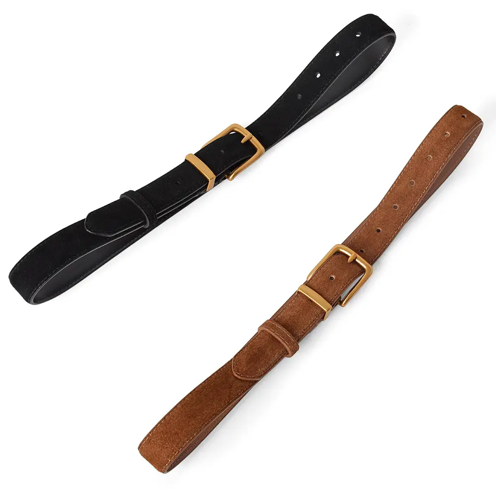 Women's Brown Suede Belt with Gold Buckle - Image 5