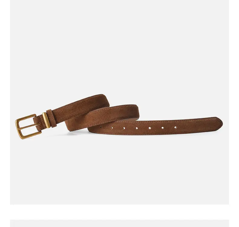 Women's Brown Suede Belt with Gold Buckle — feature 10