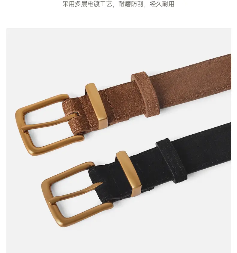 Women's Brown Suede Belt with Gold Buckle — feature 6