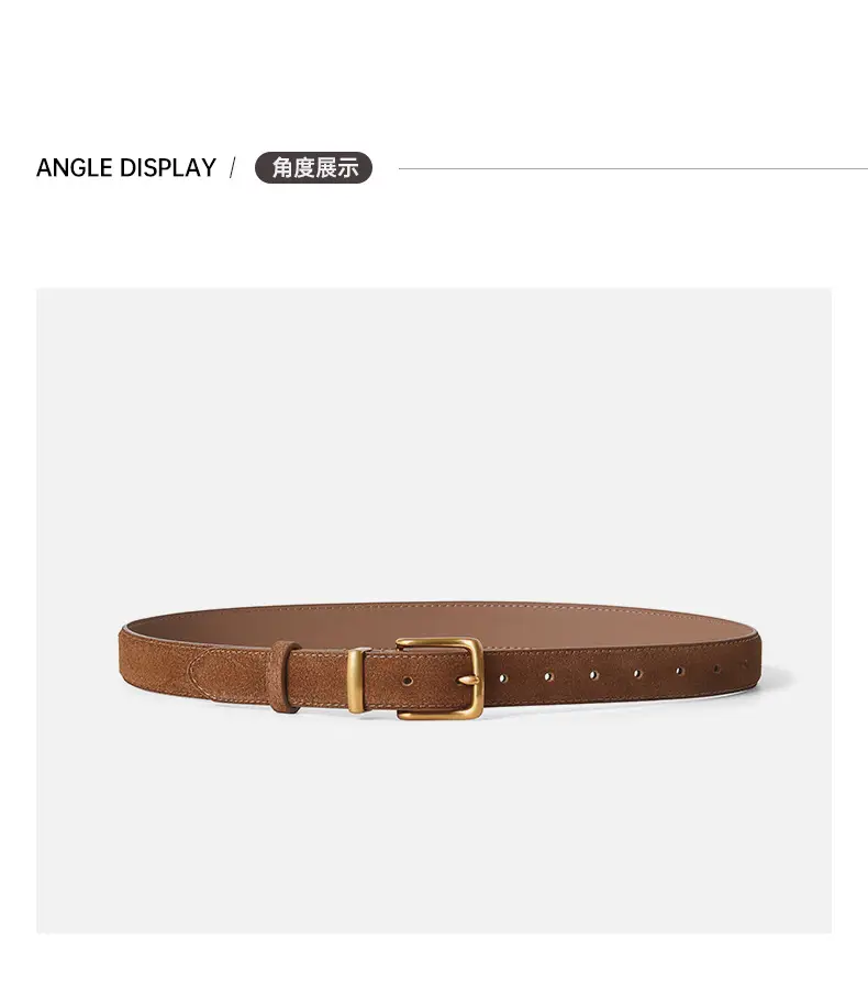 Women's Brown Suede Belt with Gold Buckle — feature 8