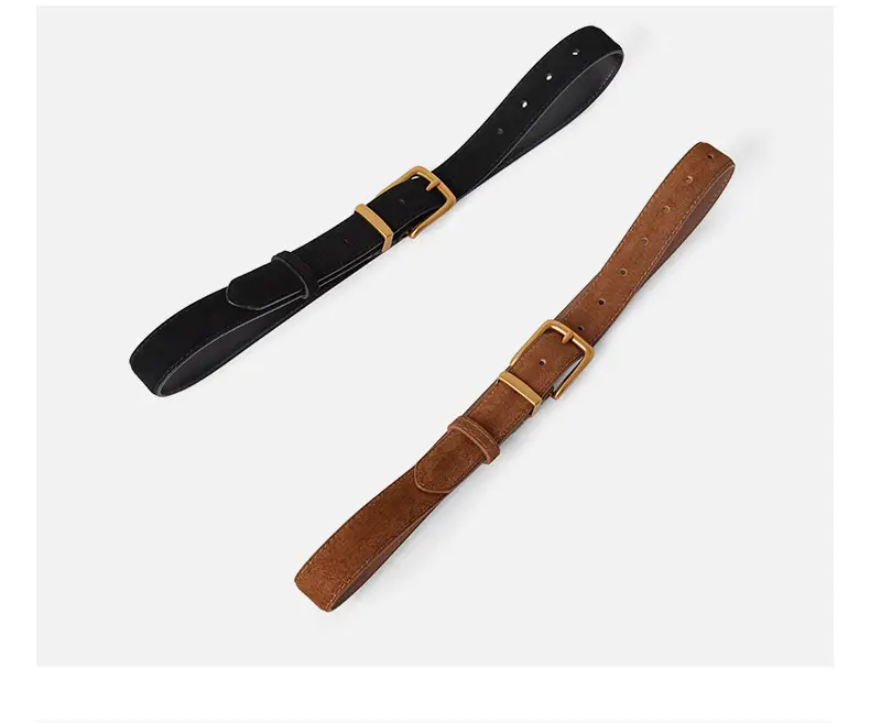 Women's Brown Suede Belt with Gold Buckle — feature 9