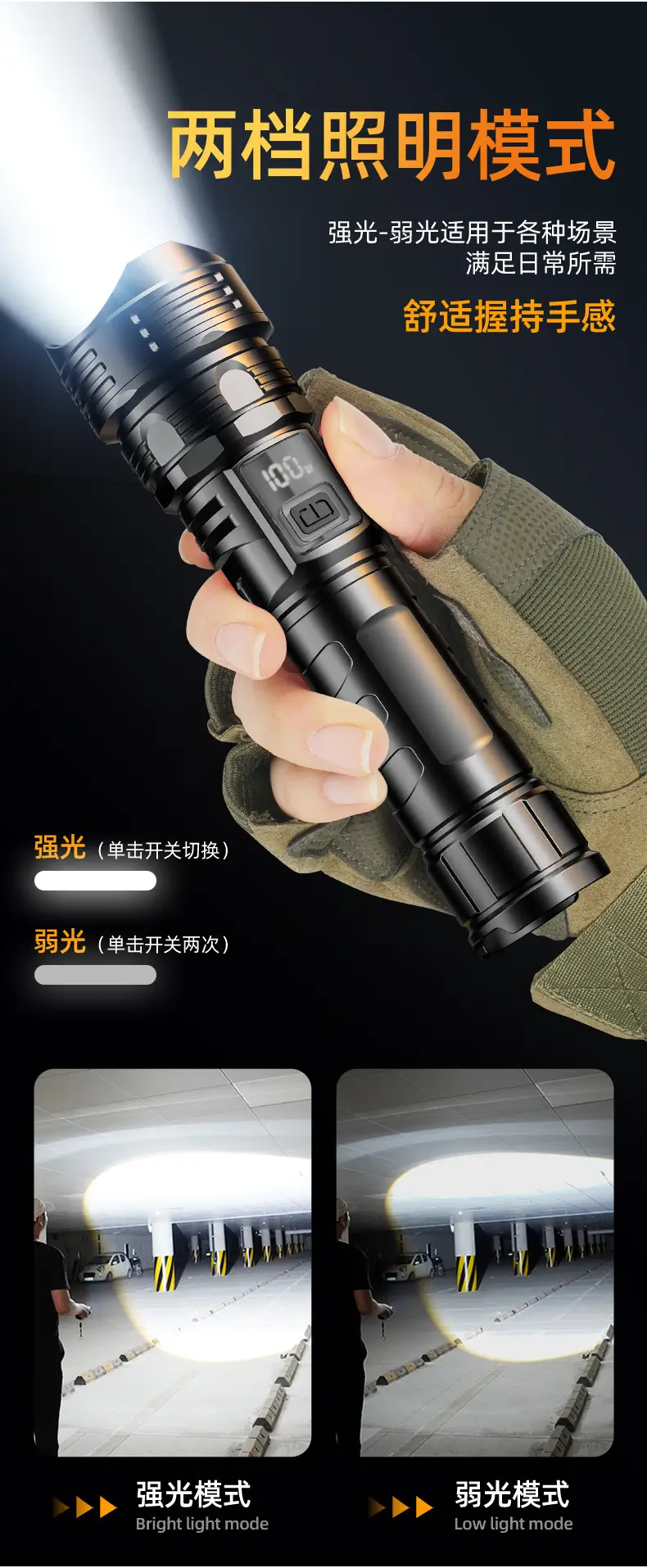 Portable LED Flashlight with Digital Display & Type-C Charging — feature 13