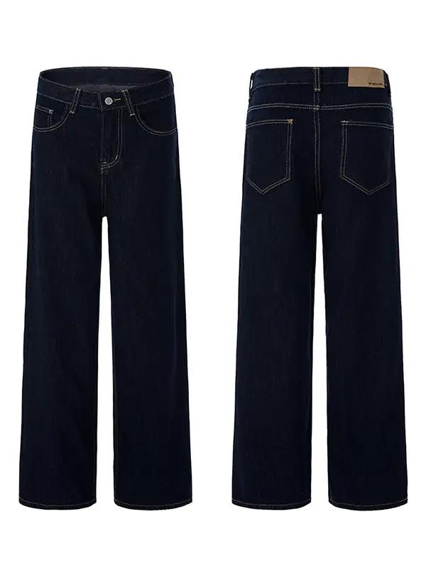 Men's Dark Blue Retro Denim Jeans Unisex Relaxed Straight