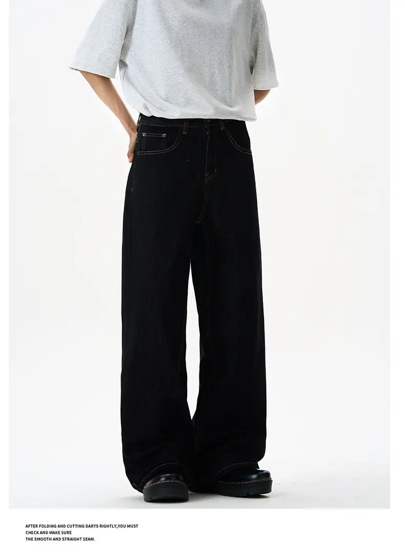 Men's Dark Blue Retro Denim Jeans Unisex Relaxed Straight — feature 16