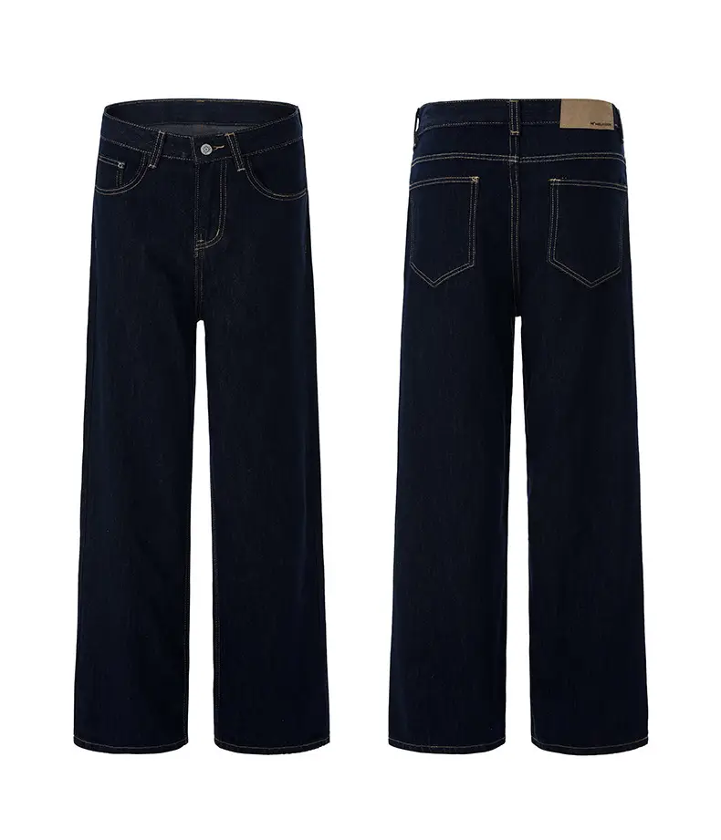 Men's Dark Blue Retro Denim Jeans Unisex Relaxed Straight — feature 5