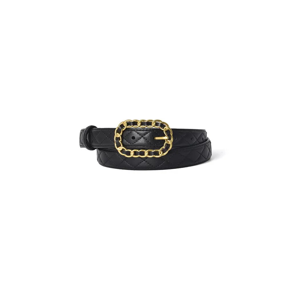 Genuine Leather Belt with Gold Chain Buckle - Image 7