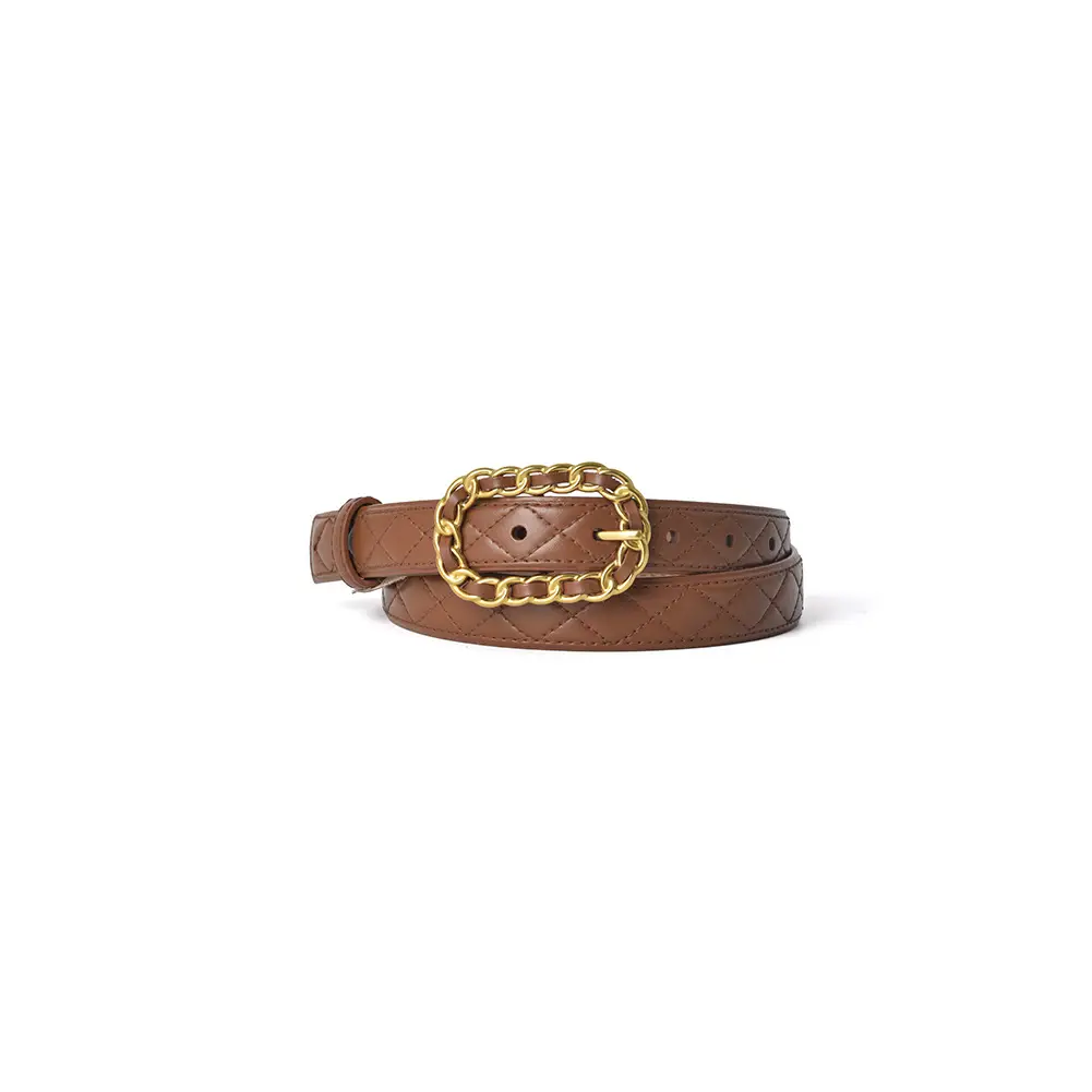 Genuine Leather Belt with Gold Chain Buckle - Image 8