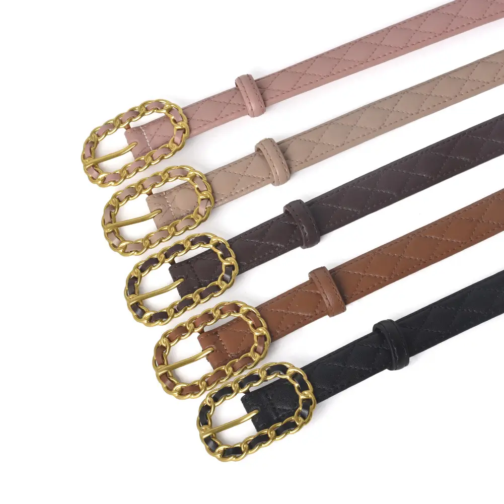 Genuine Leather Belt with Gold Chain Buckle - Image 9