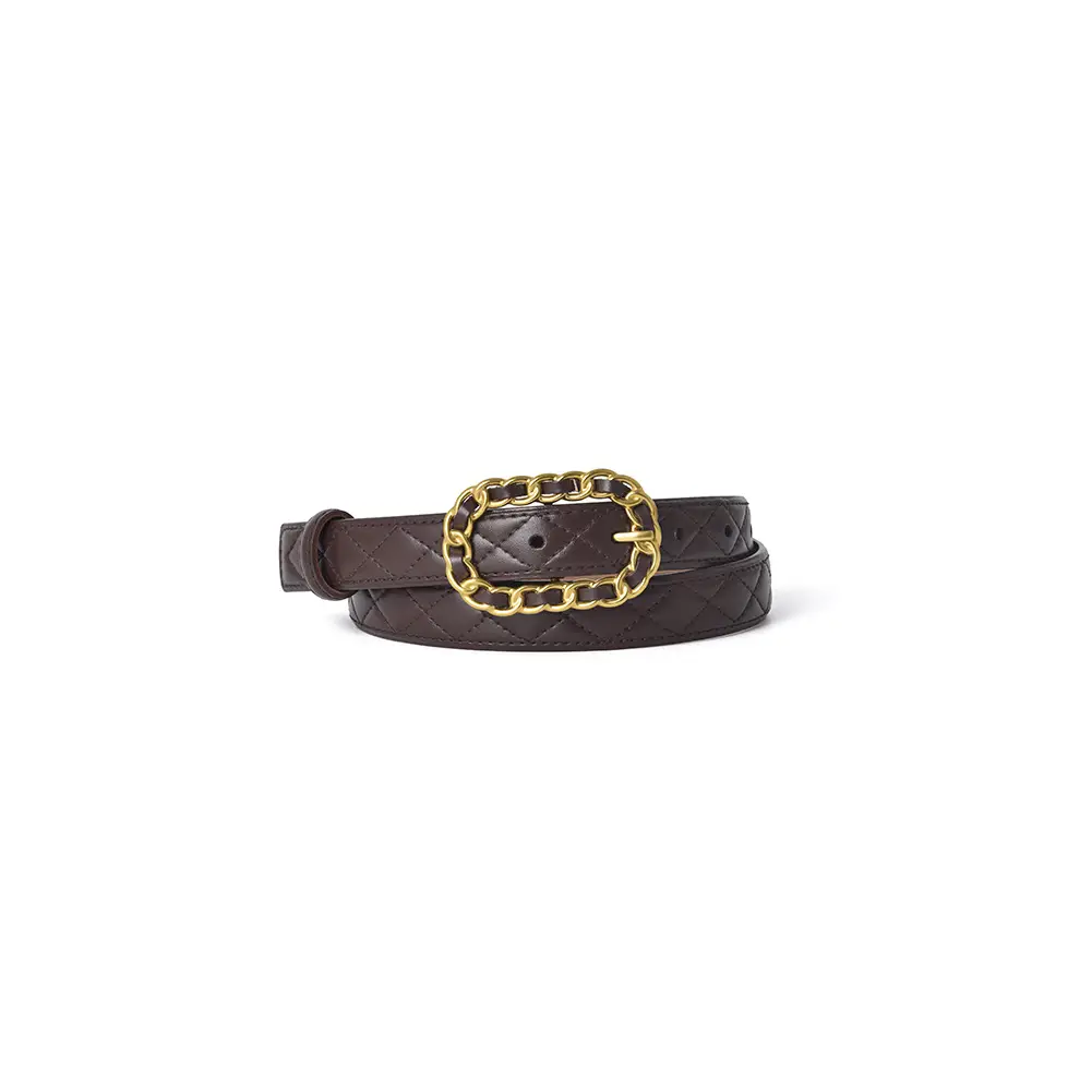 Genuine Leather Belt with Gold Chain Buckle - Image 10
