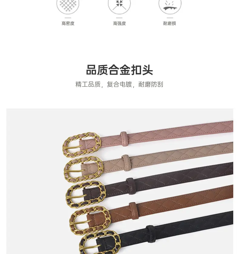 Genuine Leather Belt with Gold Chain Buckle — feature 7