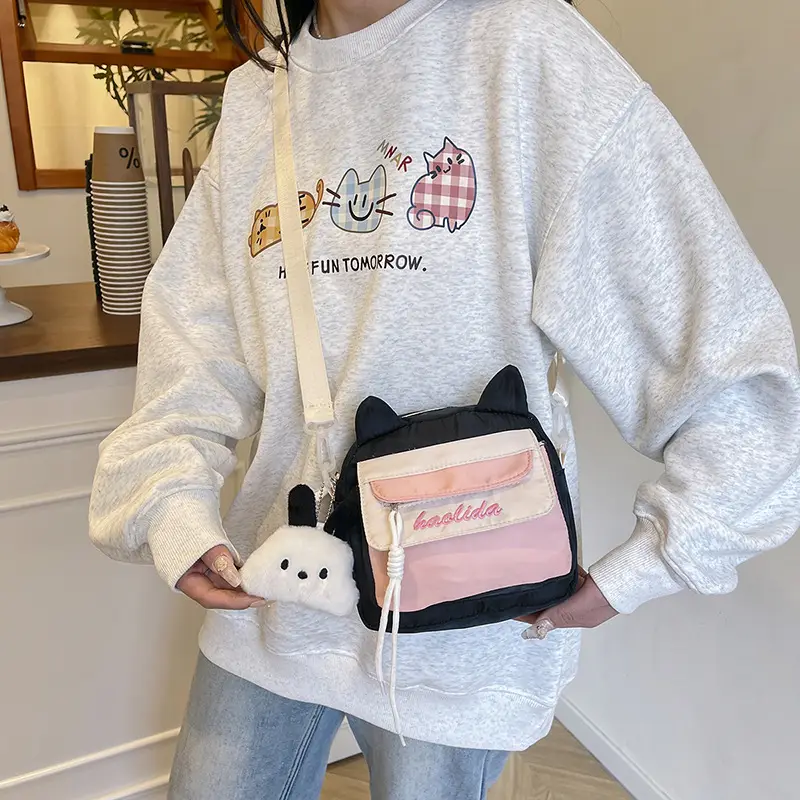 Cat Ear Korean Style Crossbody Bag Pink Black