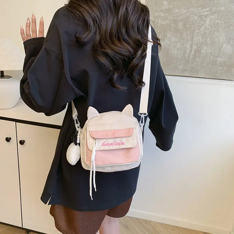Cat Ear Korean Style Crossbody Bag Pink Black