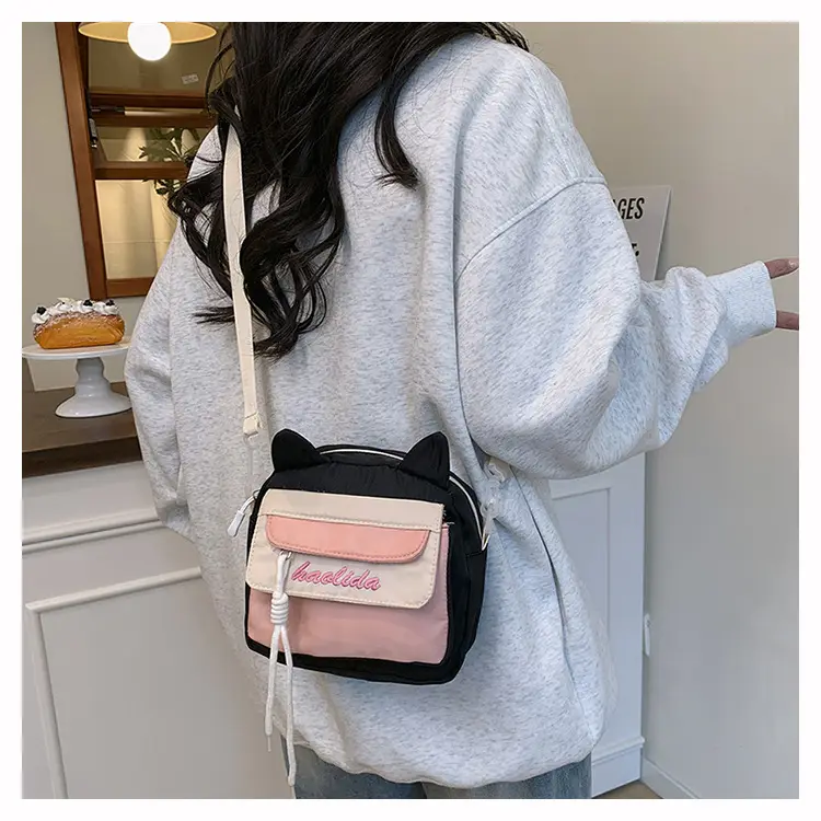Cat Ear Korean Style Crossbody Bag Pink Black — feature 10