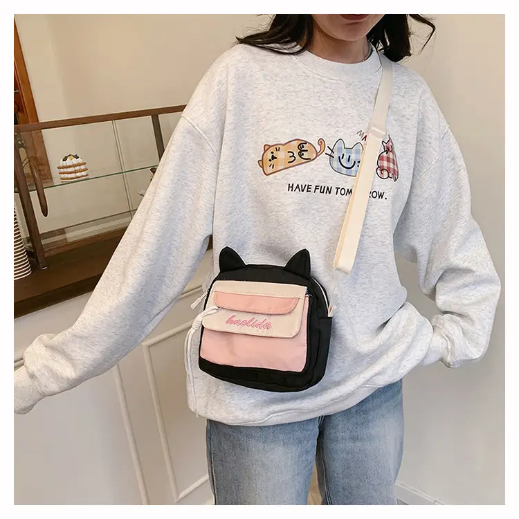 Cat Ear Korean Style Crossbody Bag Pink Black — feature 11