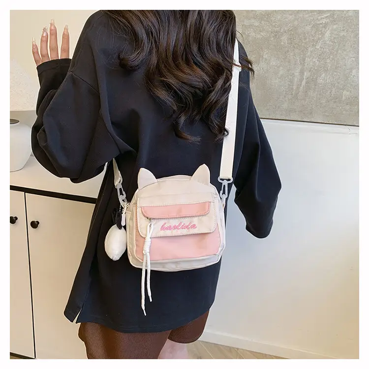 Cat Ear Korean Style Crossbody Bag Pink Black — feature 12