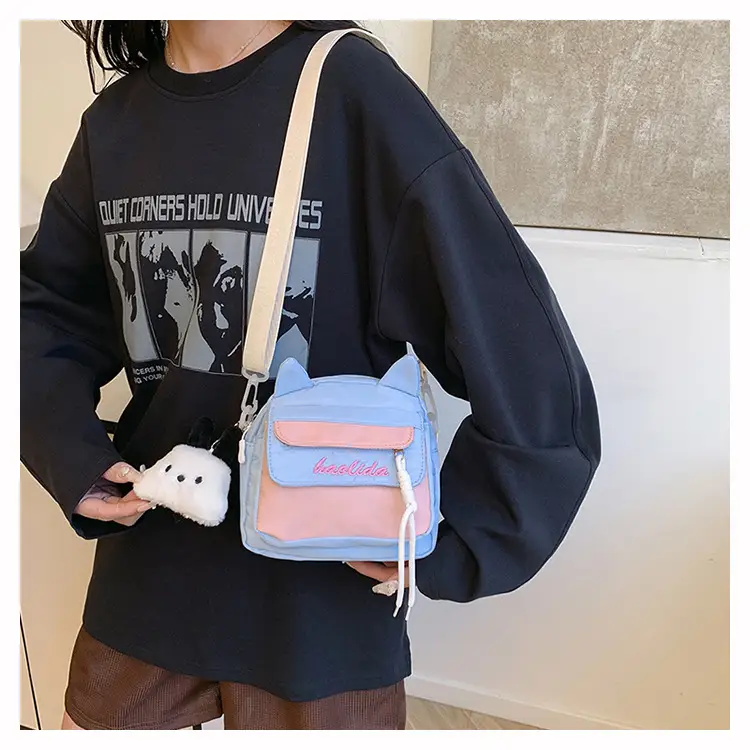 Cat Ear Korean Style Crossbody Bag Pink Black — feature 15