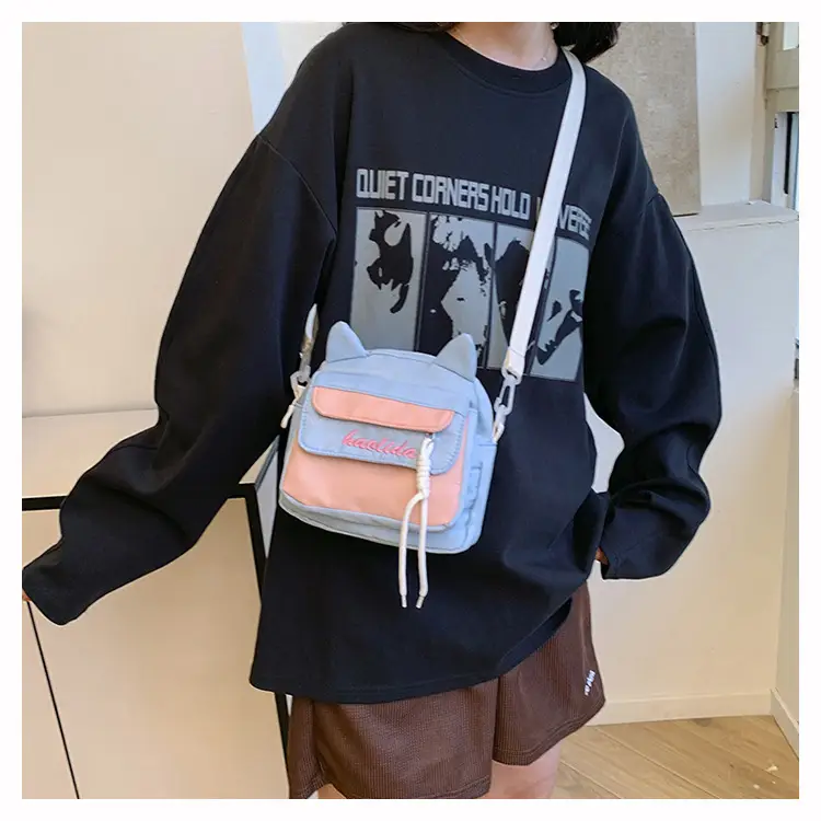 Cat Ear Korean Style Crossbody Bag Pink Black — feature 17