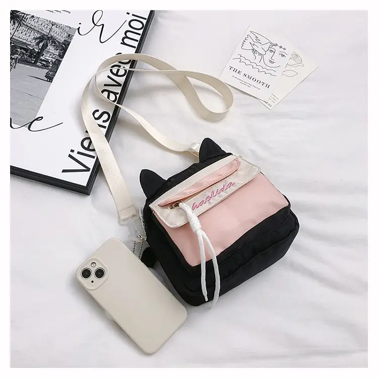 Cat Ear Korean Style Crossbody Bag Pink Black — feature 34