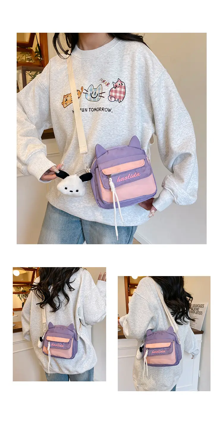 Cat Ear Korean Style Crossbody Bag Pink Black — feature 7