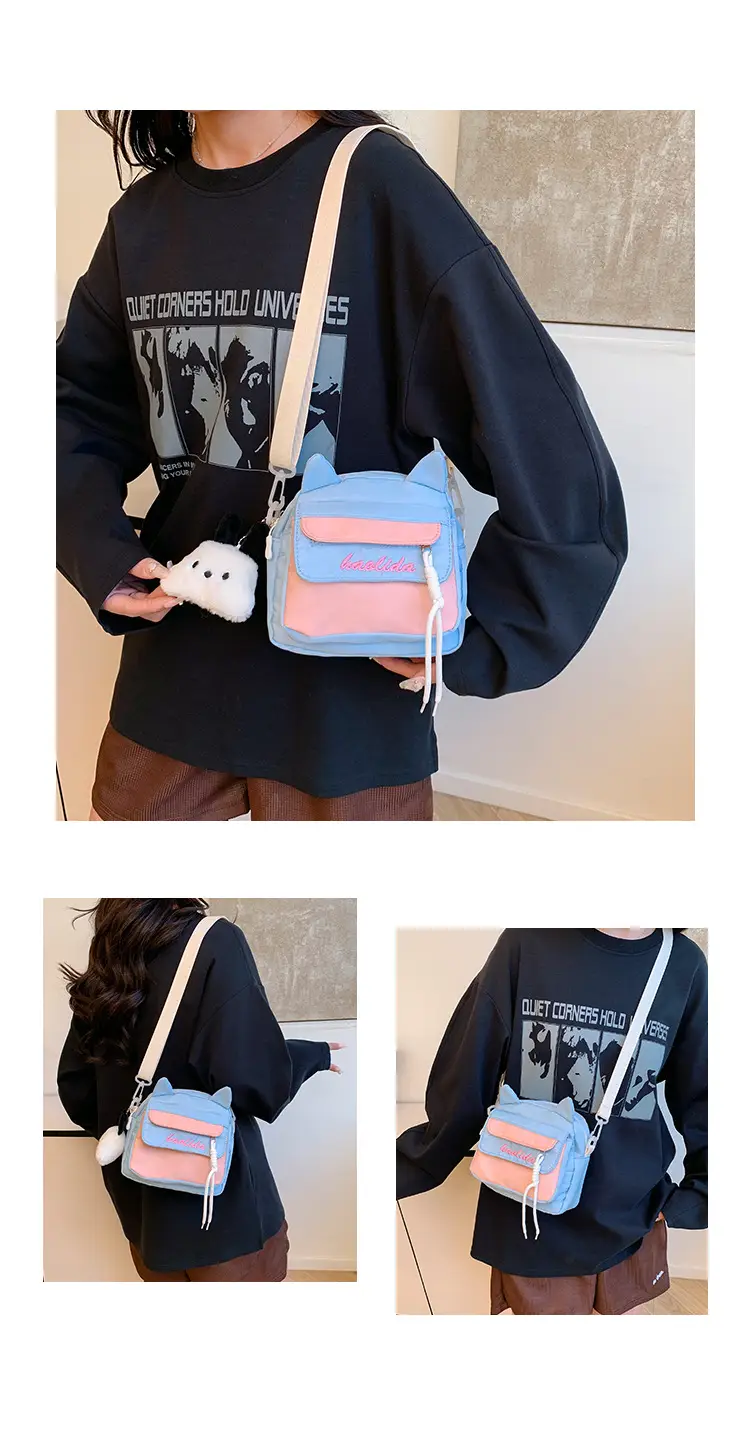 Cat Ear Korean Style Crossbody Bag Pink Black — feature 8