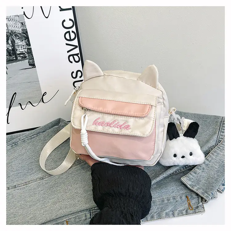 Cat Ear Korean Style Crossbody Bag Pink Black