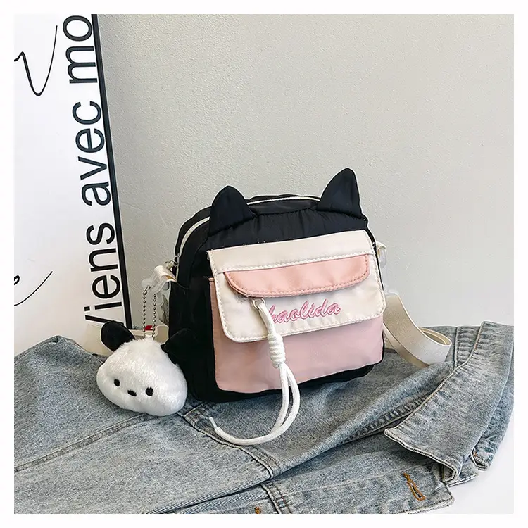 Cat Ear Korean Style Crossbody Bag Pink Black