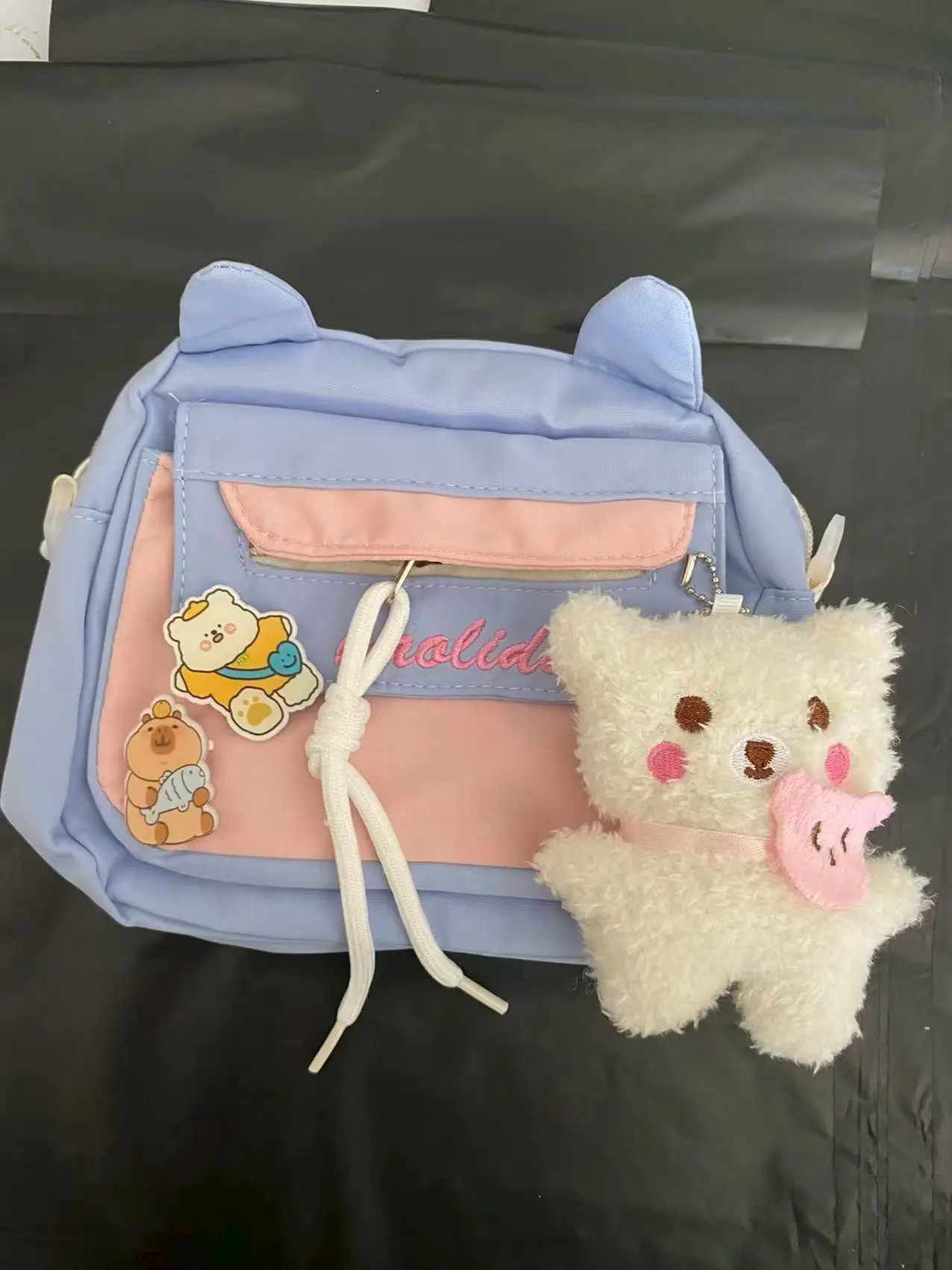 Cat Ear Korean Style Crossbody Bag Pink Black